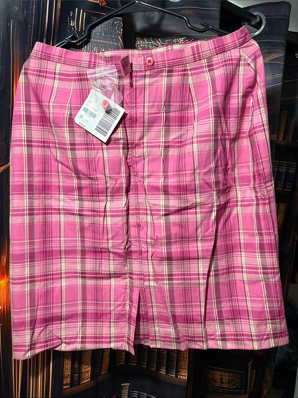 Pink Plaid Button-Front Mini Skirt